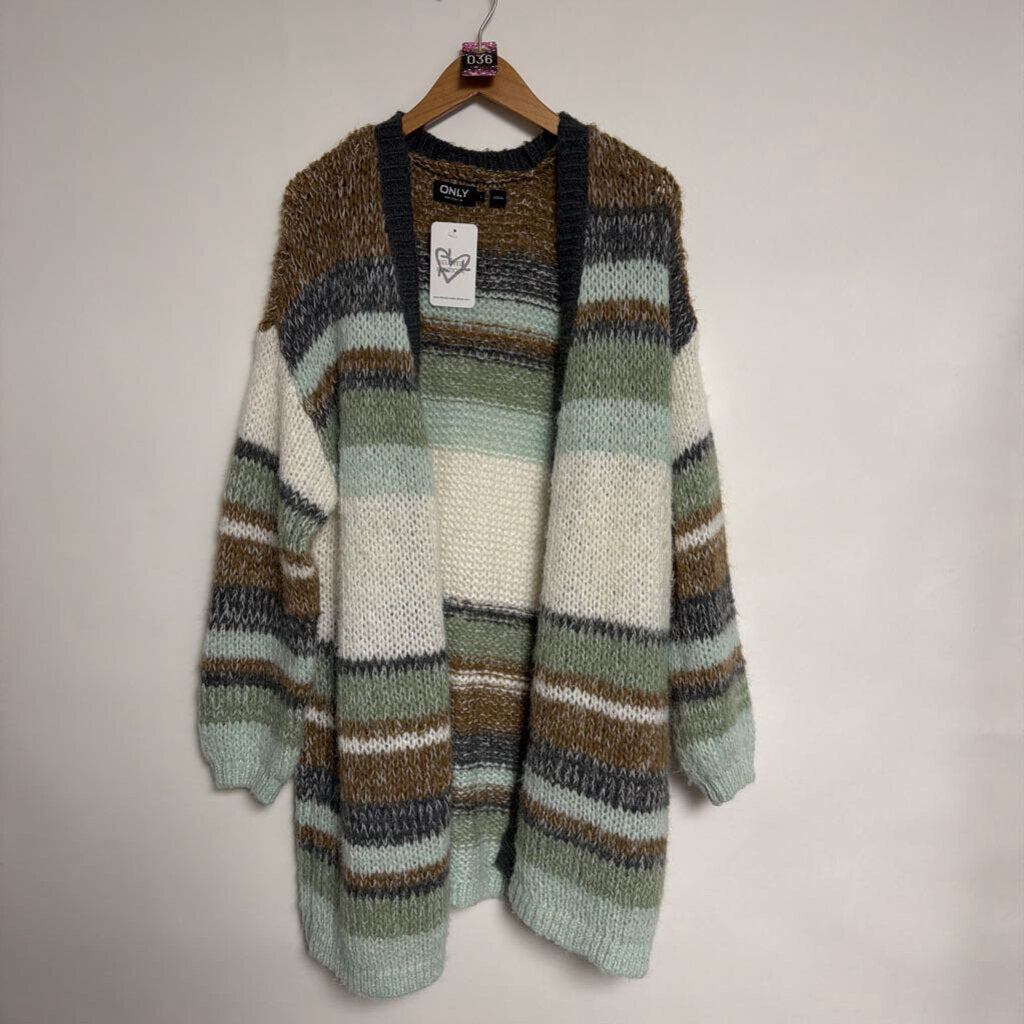 036 ONLY - L - brown grey green knit front pocket cardigan