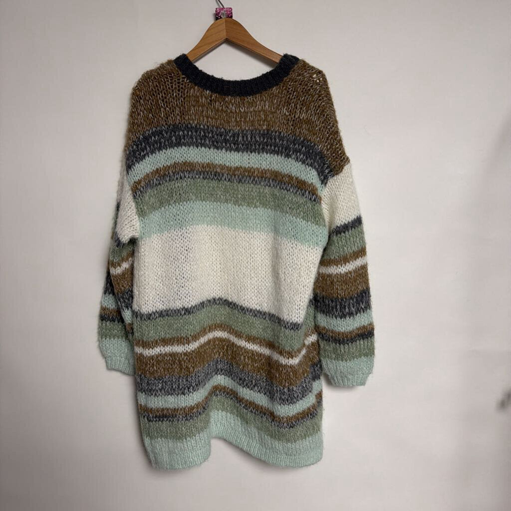036 ONLY - L - brown grey green knit front pocket cardigan