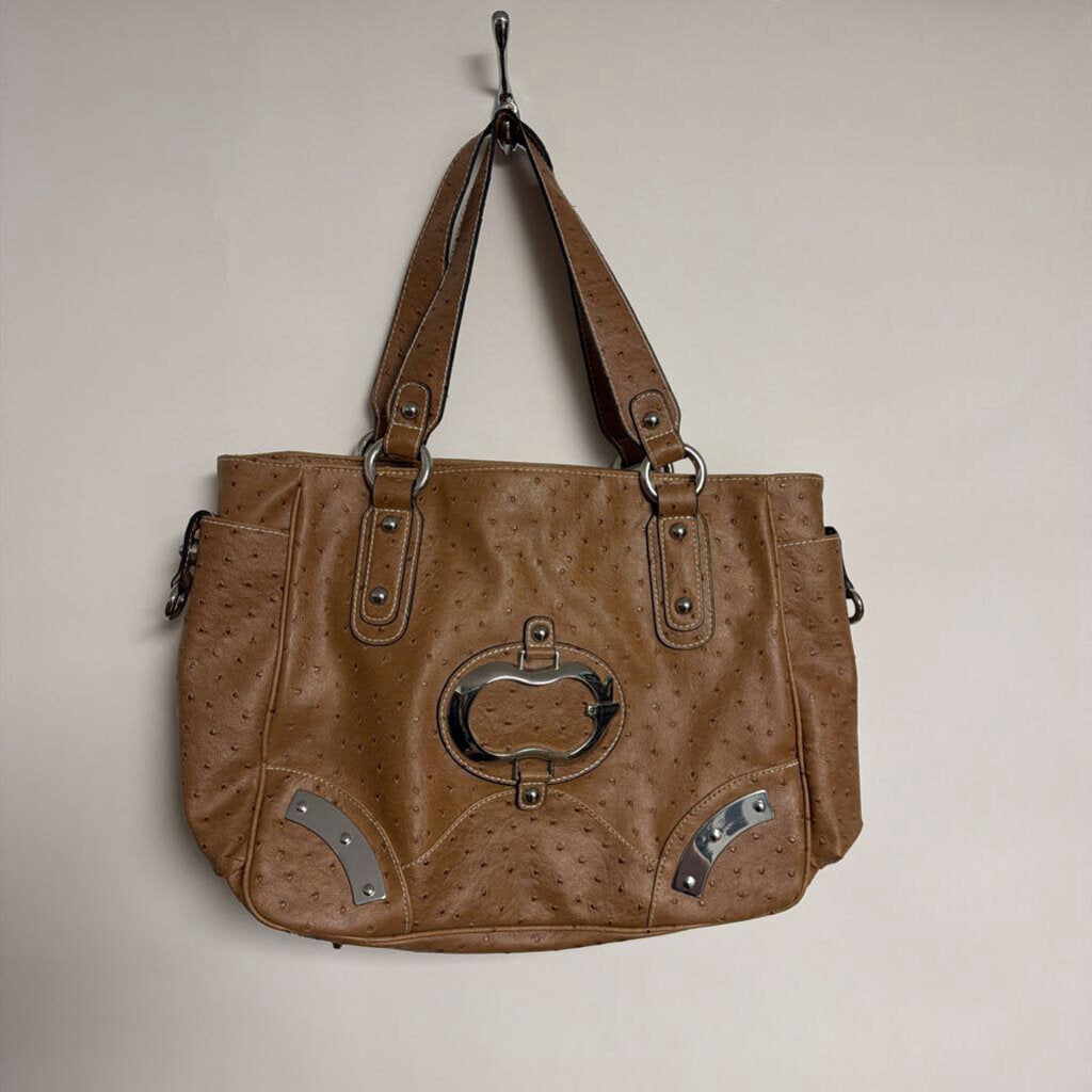 077 Guess - Y2K brown faux ostrich leather purse with big silver "G"