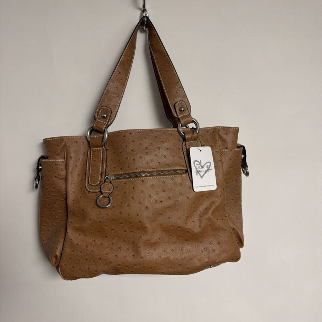 077 Guess - Y2K brown faux ostrich leather purse with big silver "G"