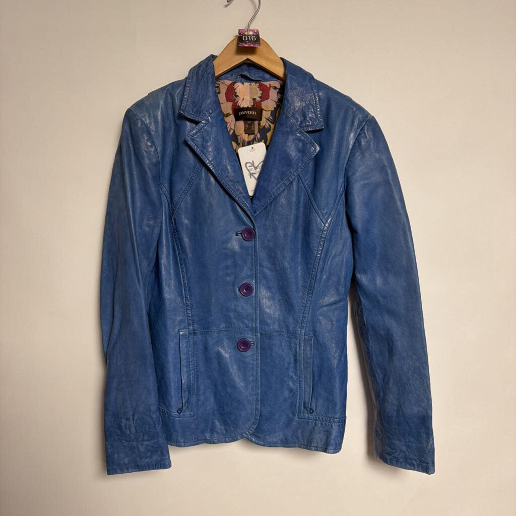 016 Danier - S - Blue leather button up jacket