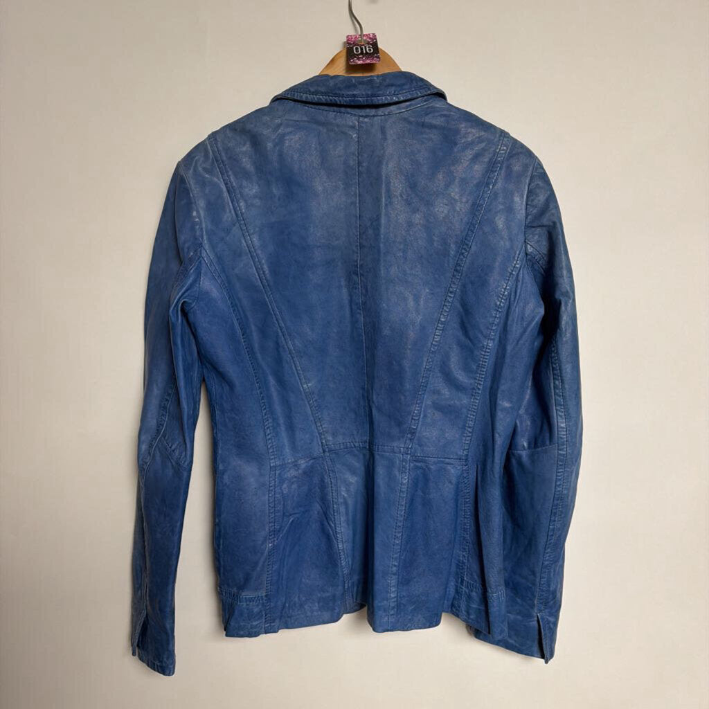 016 Danier - S - Blue leather button up jacket